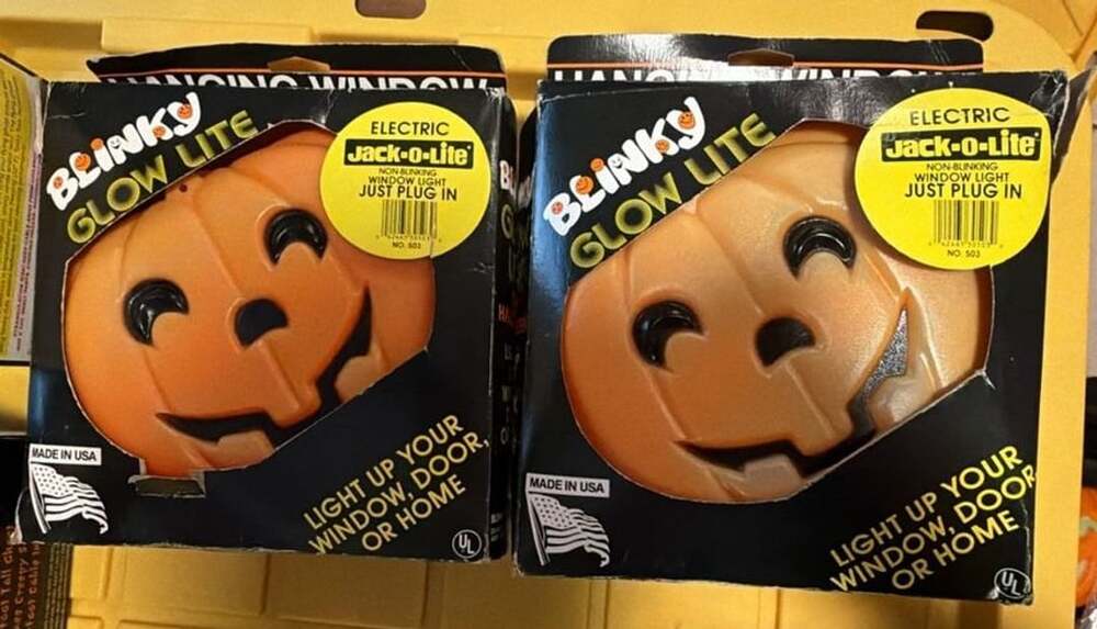 Set of Blinky Glow Lite Jack-O-Lite Vintage Hanging Window Light Pumpkin